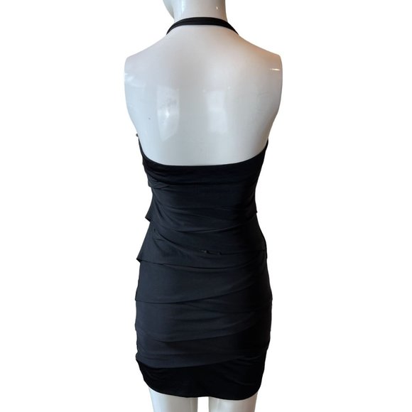 Twenty One Women Beaded Cocktail Halter Mini Dress Ruffle Layered Black Size M - Picture 2 of 8